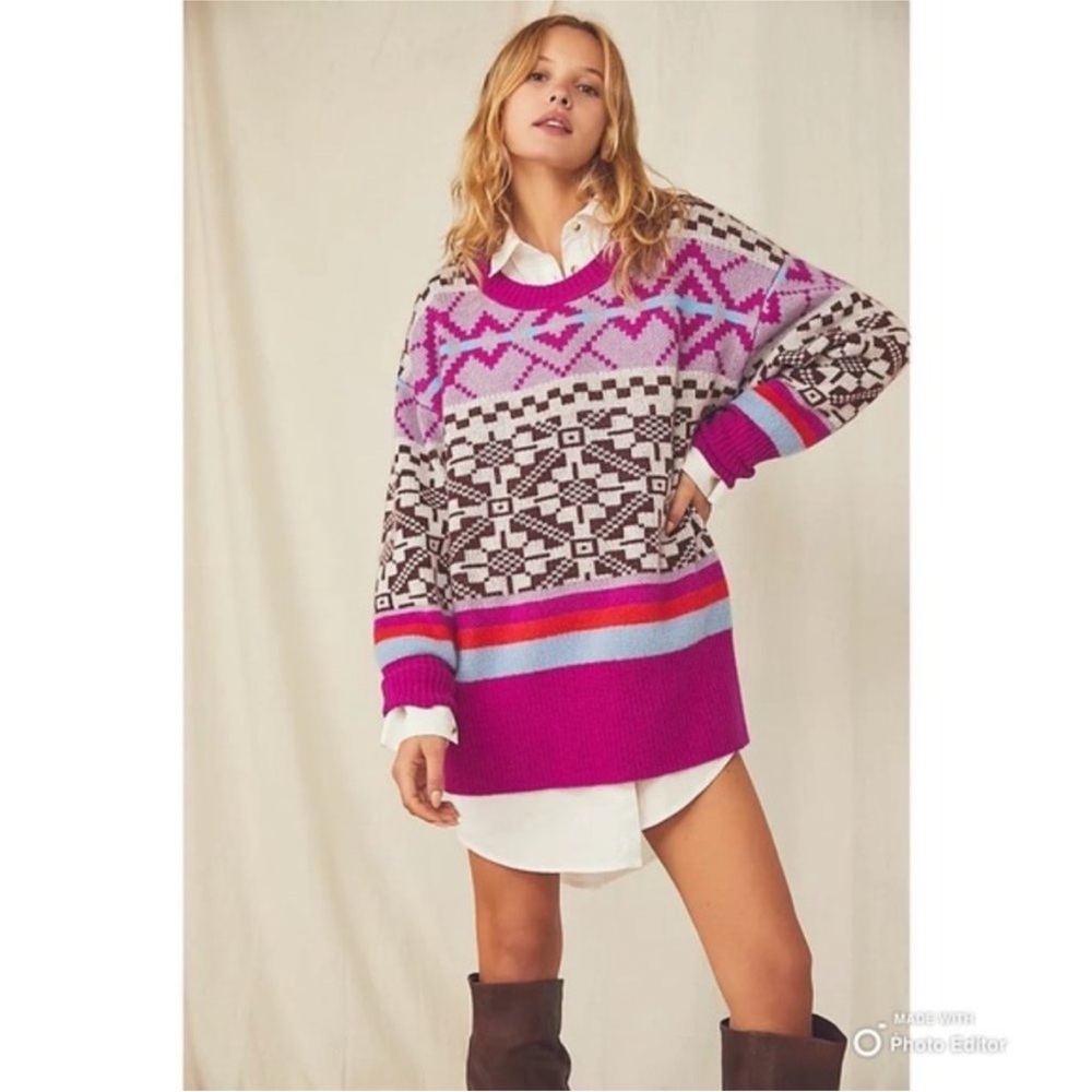 Free People Cashmere Let’s Do Brunch Oversized Crewneck Tunic Sweater XS - Picture 1 of 13